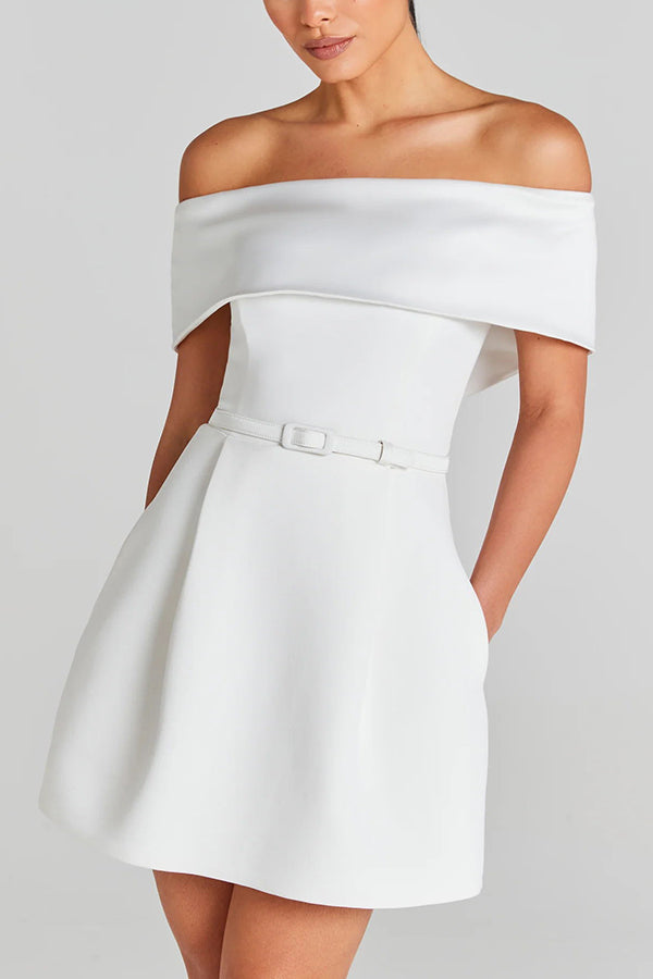 Elegant Evening Lapel Bandeau Removable Belt Pocketed Mini Dress | Consonak