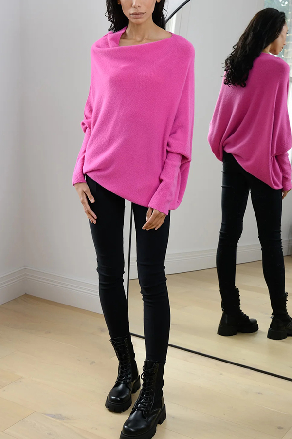 Solid Color Round Neck Long Sleeve Loose Knitted Sweater-consonak
