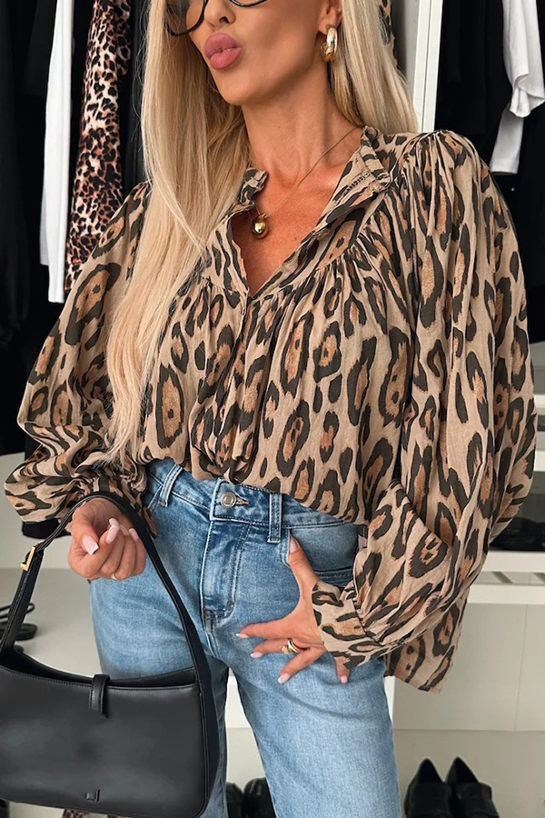 Leopard Print Loose Long Sleeve Casual Shirt-consonak