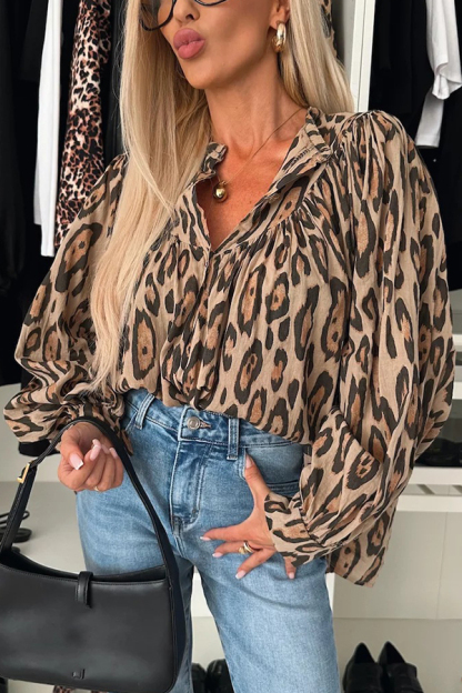 Leopard Print Loose Long Sleeve Casual Shirt-consonak