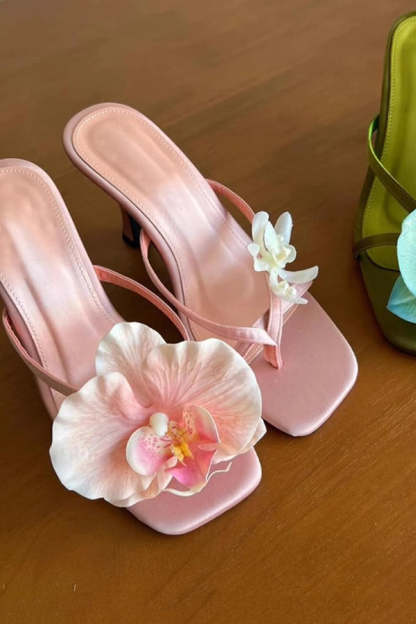 Fashion Asymmetric Flower Stiletto Sandals-consonak