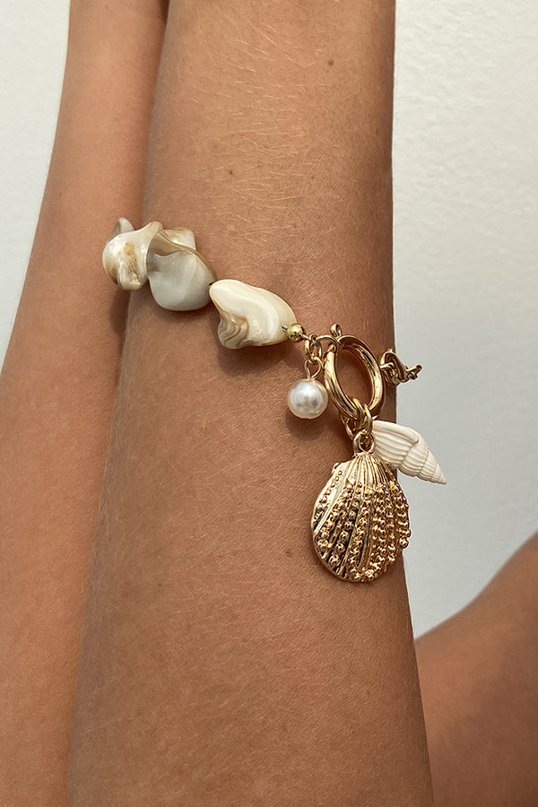 Vacation Imitation Pearl Conch Starfish Pendant Necklace Bracelet-consonak