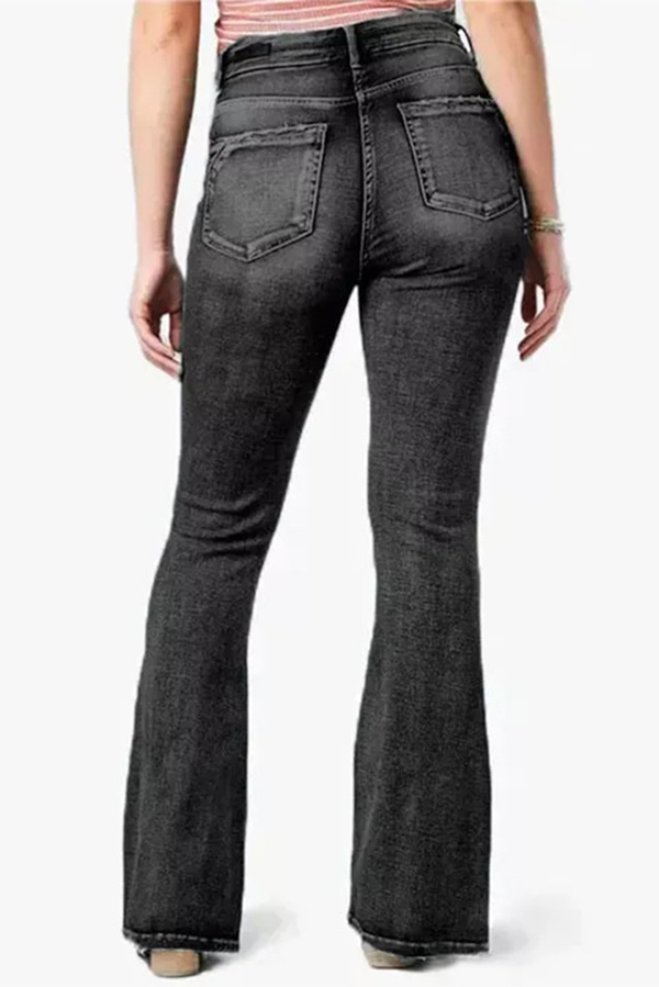 Vintage Side Button Pocket Mid-rise Flared Jeans-consonak