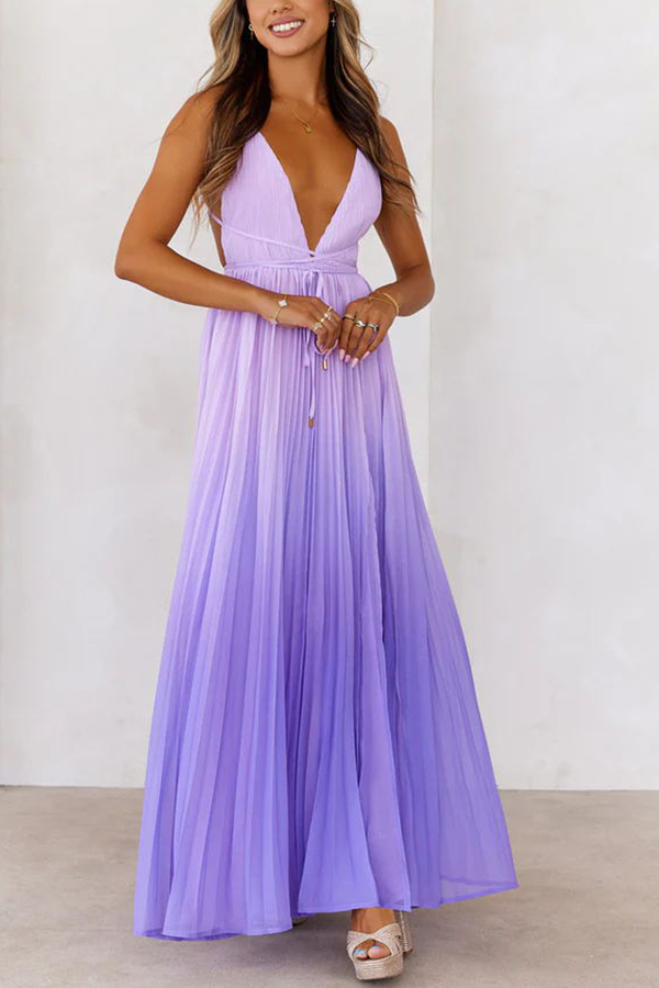 Love Letter To You Pleated Gradient Print Back Tie-up Slit Maxi Dress | Consonak