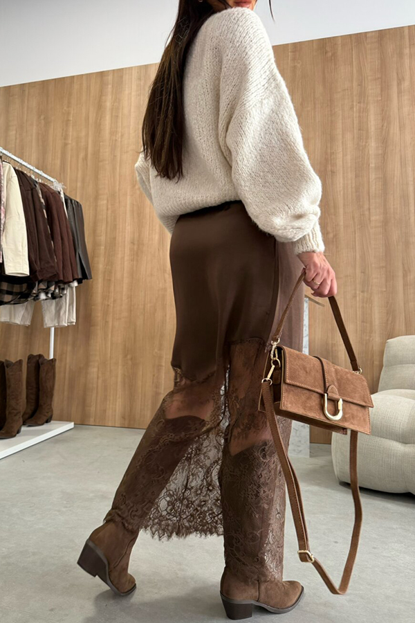 Antara Satin Lace Patchwork High Rise H-line Maxi Skirt-consonak