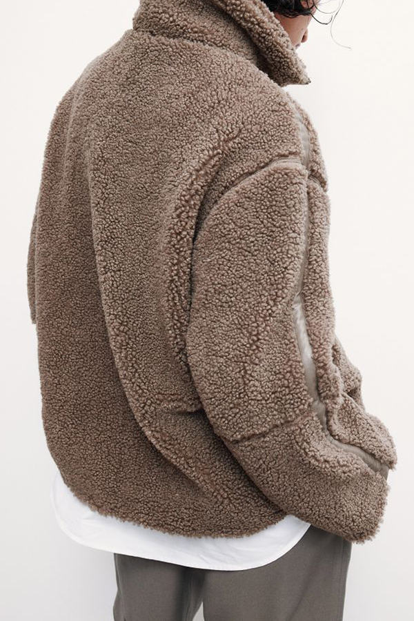 Solid Color Stitching High Collar Long Sleeve Loose Pocket Woolen Coat-consonak