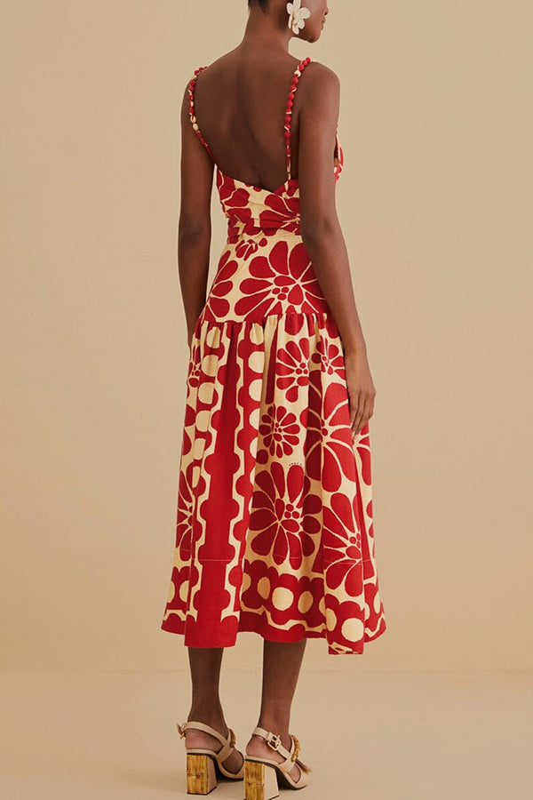 Vivid Dreams Unique Ethnic Print Slip Midi Dress-consonak