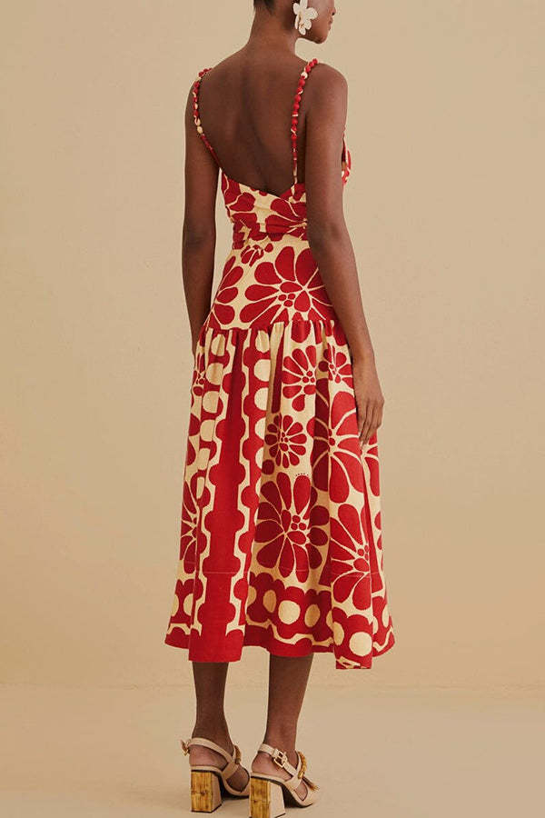 Vivid Dreams Unique Ethnic Print Slip Midi Dress-consonak