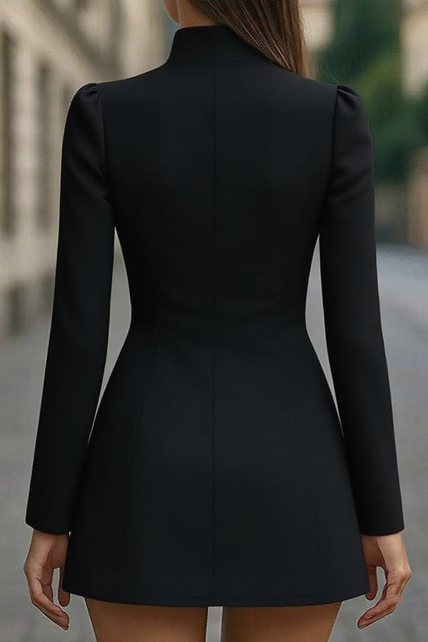 Fashionable Stand Collar Single-Breasted Slim Fit Formal Mini Dress | Consonak