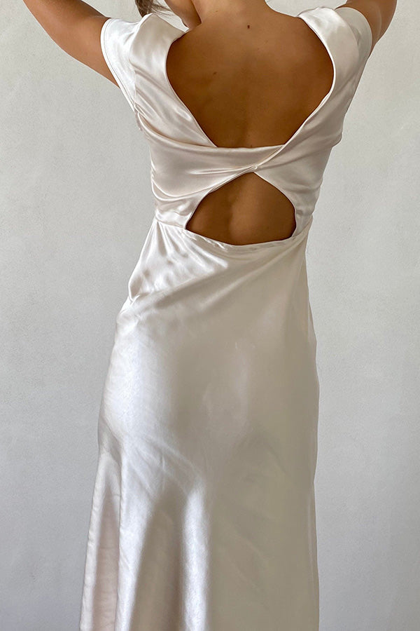 Ivana Satin Twist Back Cutout Midi Maxi Dress-consonak