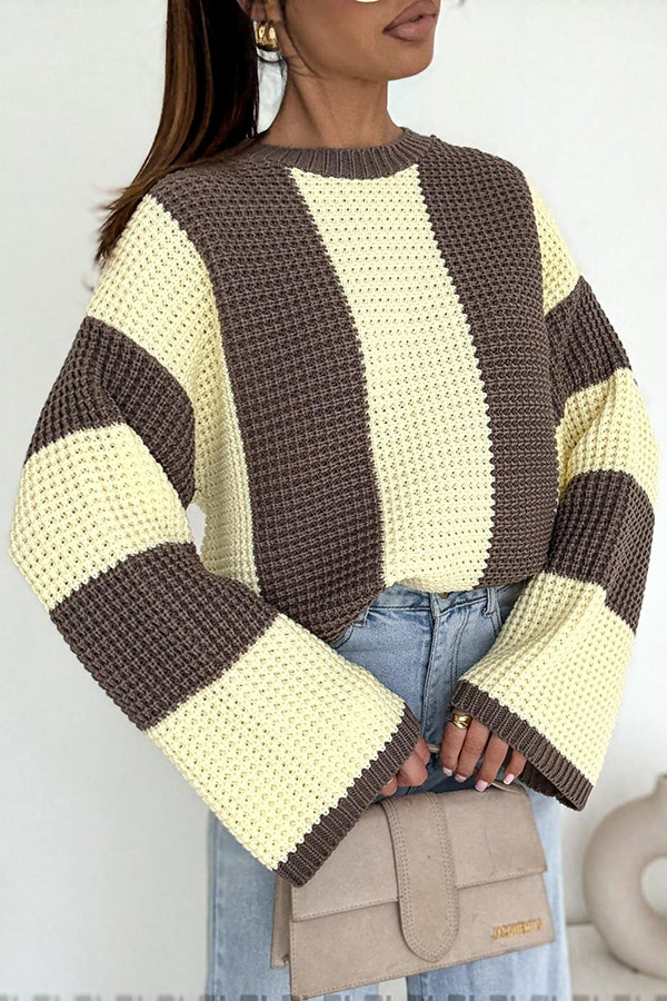 Fashionable Colorblock Loose Long-sleeved Casual Knitted Sweater-consonak