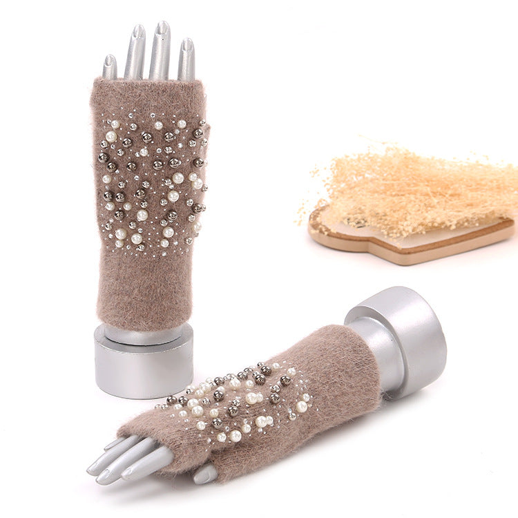 Shiny Pearl Fingerless Gloves-consonak