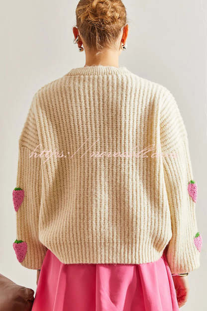 Stylish and Sweet V-neck Strawberry Embellished Knitted Cardigan-consonak