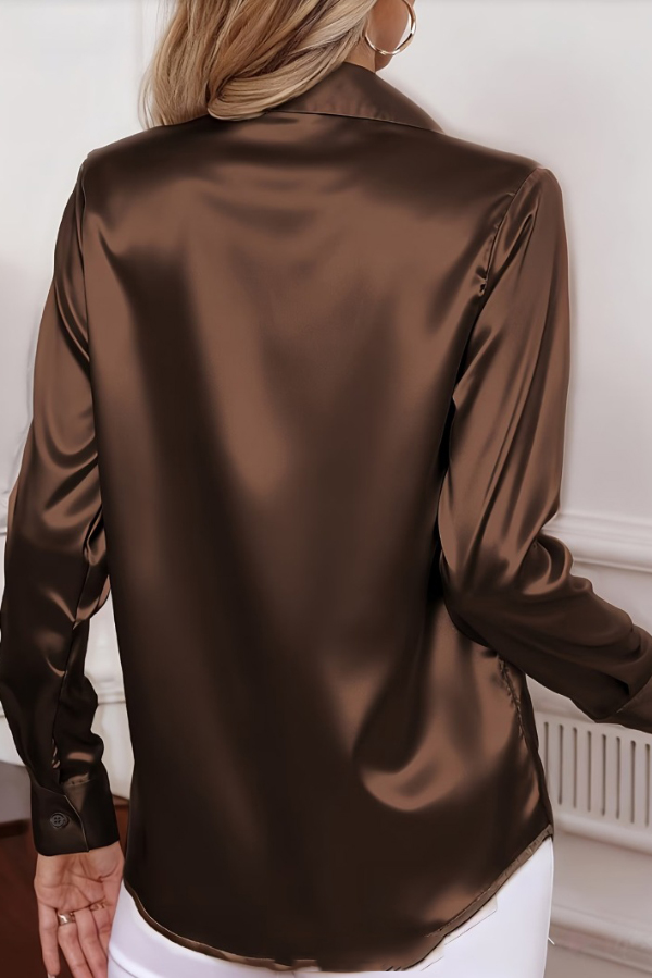 Solid Color Collared Long-sleeved Casual Button-down Shirt-consonak