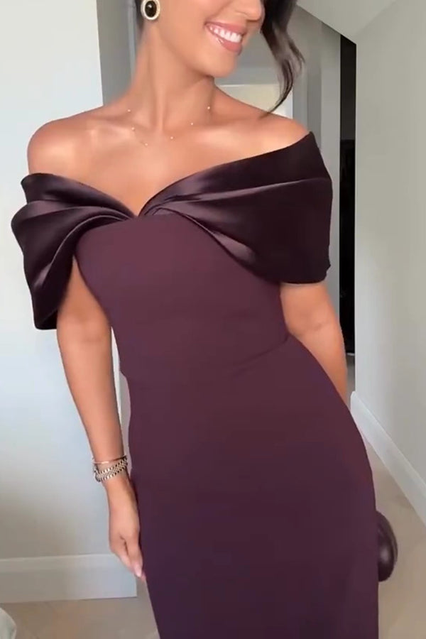 Elegant Off-shoulder Spliced fitted Backless Maxi Dress-consonak