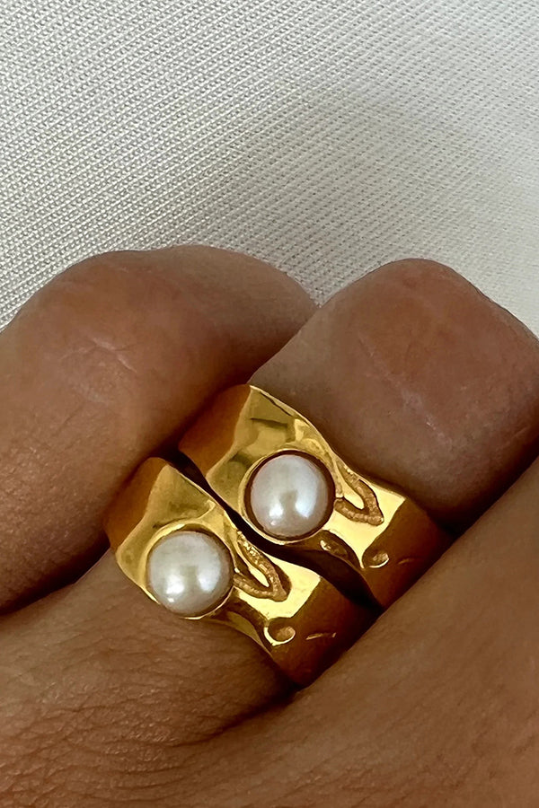 Fashion Gold Plated Stainless Steel Lava Pearl Ring-consonak