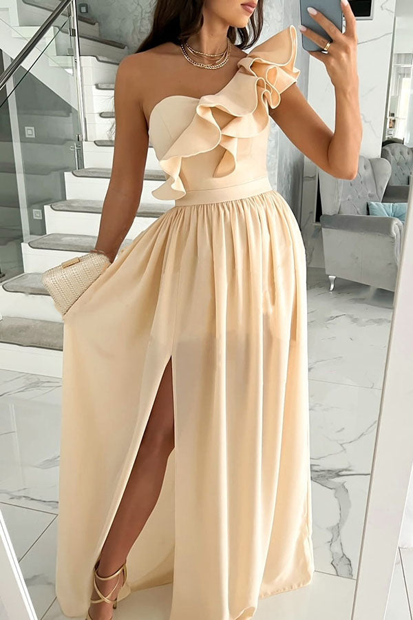 Darling Muse Ruffle One Shoulder Party Maxi Dress | Consonak