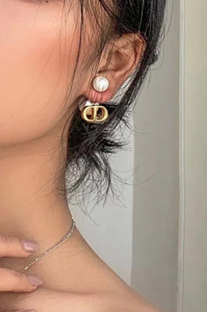 Vintage Double D Shape Pearl Earrings-consonak