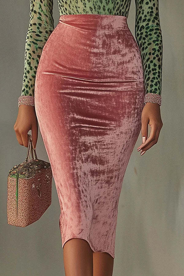 Fashionable Velvet Patchwork Stretch Slim Midi Dress-consonak