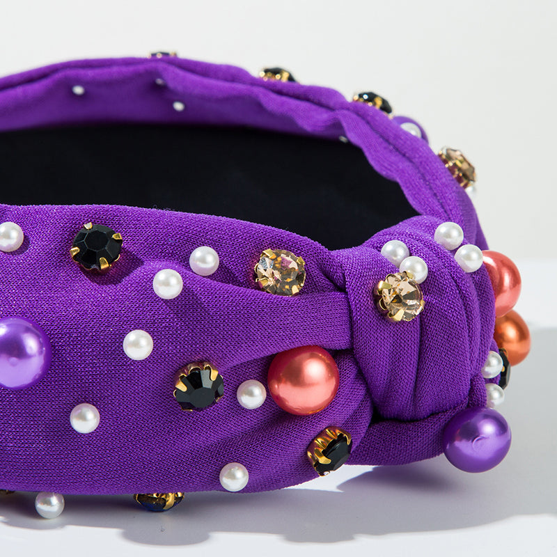 Halloween Fabric Knotted Rhinestone Headband-consonak