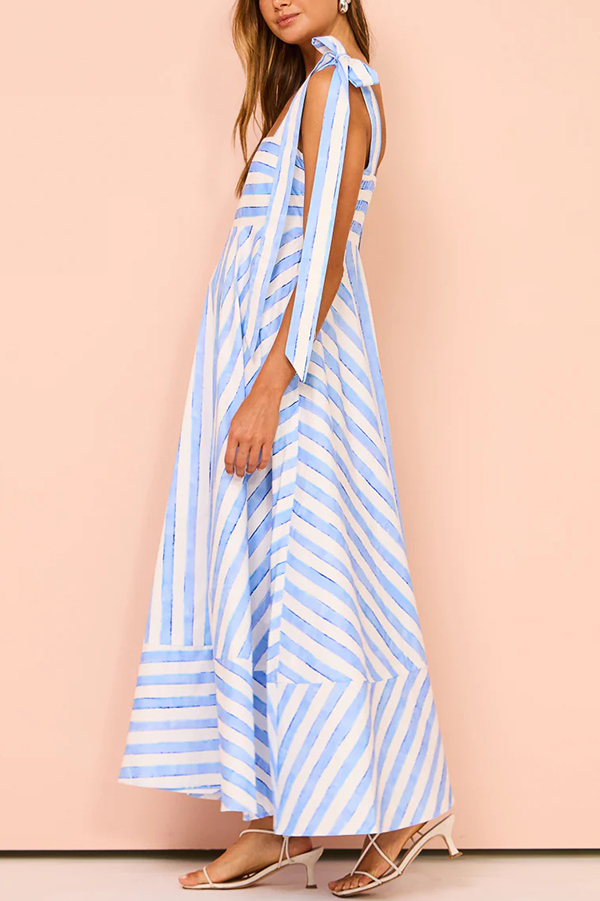 Treasured Times Stripe Print Tie-up Shoulder Pocketed A-line Maxi Dress-consonak