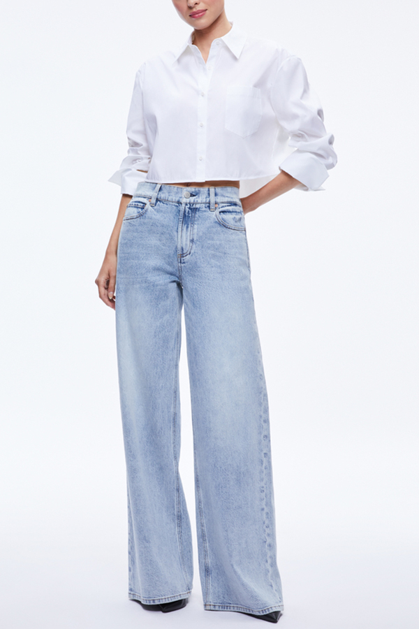 Easy Outfit Idea Long Sleeve Pocket Crop Oversized Fit Blouse