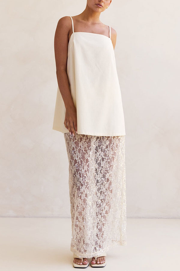 Vera Semi Sheer Flower Lace Sequin High Rise Maxi Skirt-consonak
