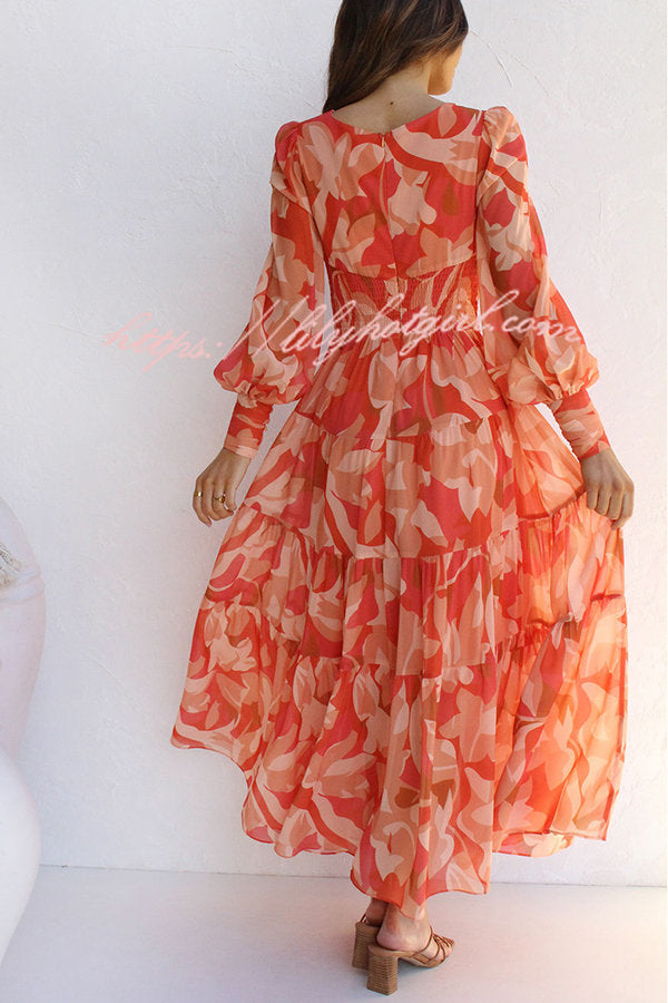 Olena Abstract Floral Balloon Sleeves Maxi Dress-consonak