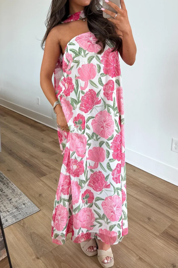 Floral Print Sleeveless Off-shoulder Loose Casual Maxi Dress | Consonak