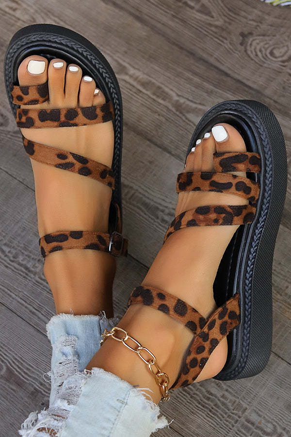 Fashion Leopard Print Clip-toe Casual Buckle Flat Roman Shoes-consonak