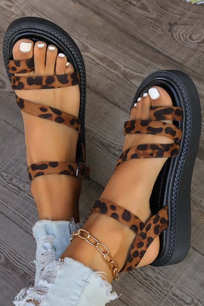 Fashion Leopard Print Clip-toe Casual Buckle Flat Roman Shoes-consonak