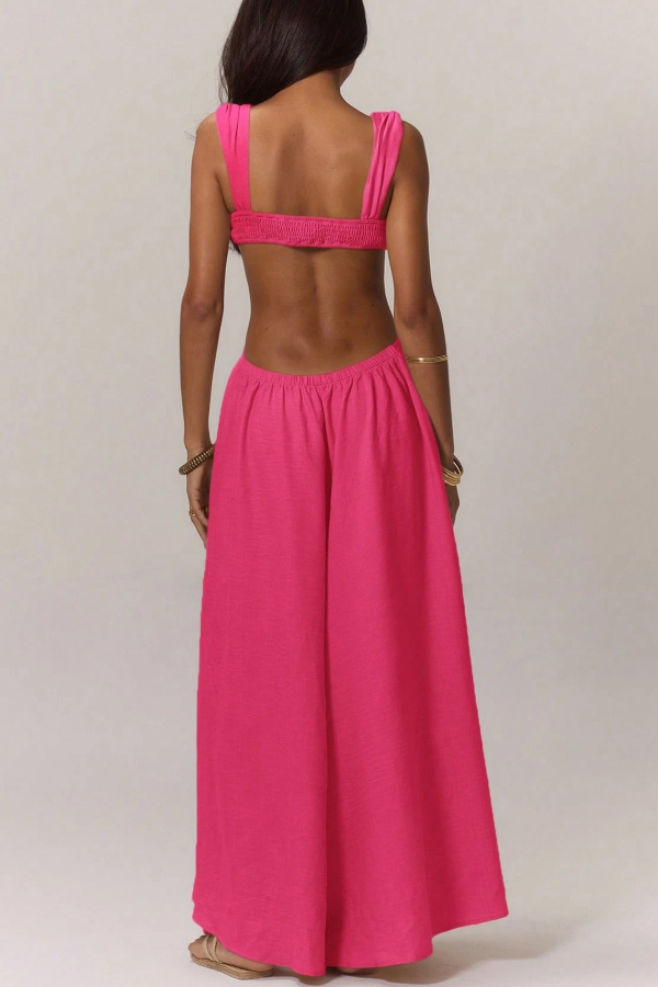 Solid Color Casual Camisole Loose Stretch Wide-leg Jumpsuit-consonak