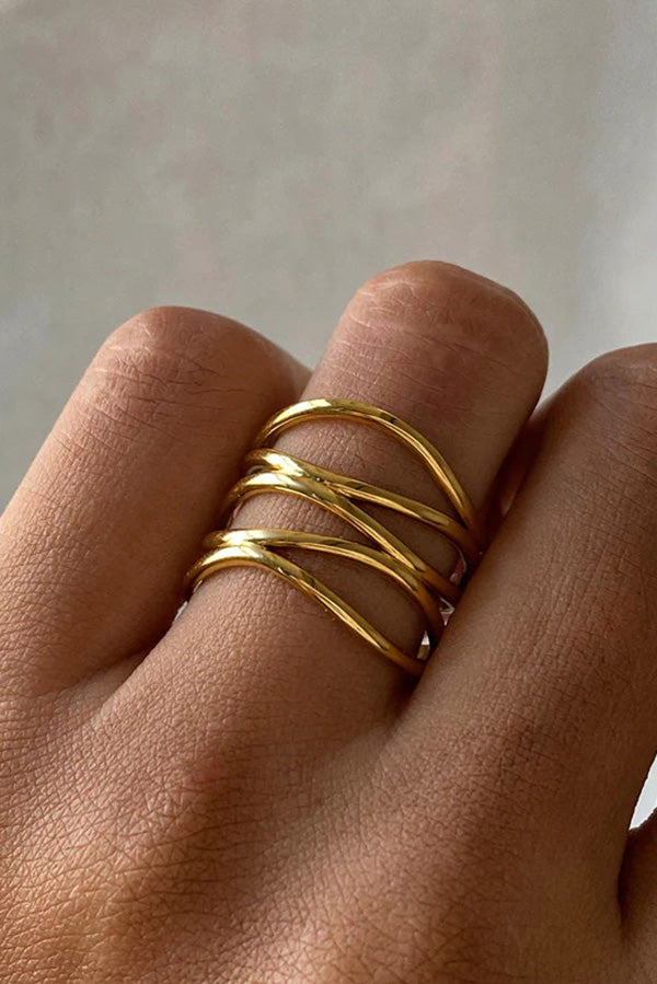 Stylish Wavy Line Stainless Steel Open Ring-consonak