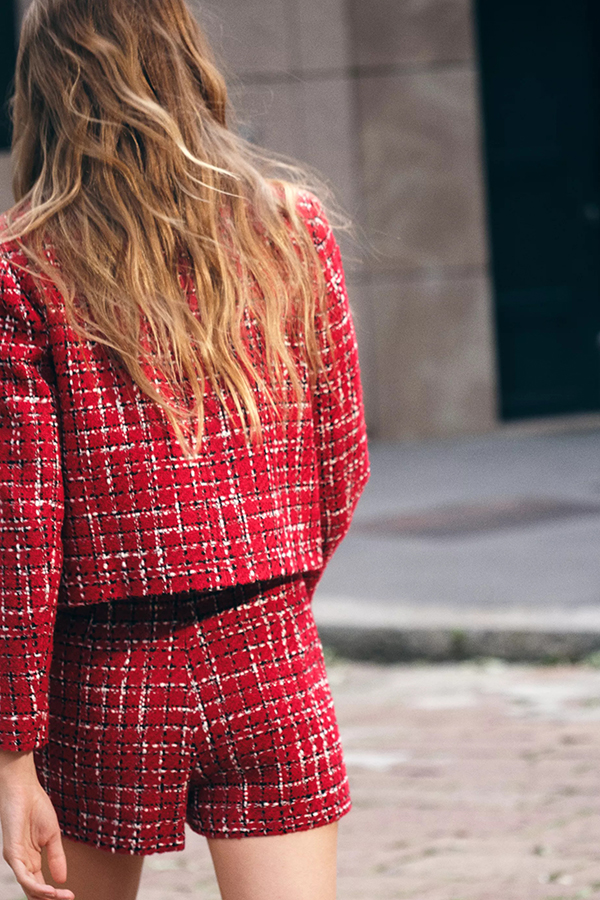 Tweed Plaid Textured Long-sleeved Casual Pocket Jacket-consonak