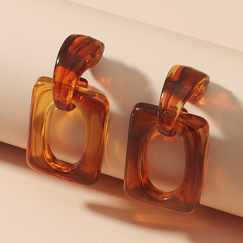 Vintage Amber C-shaped Resin Earrings-consonak