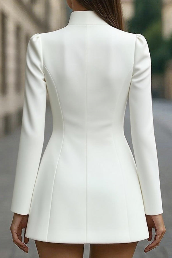 Fashionable Stand Collar Single-Breasted Slim Fit Formal Mini Dress-consonak