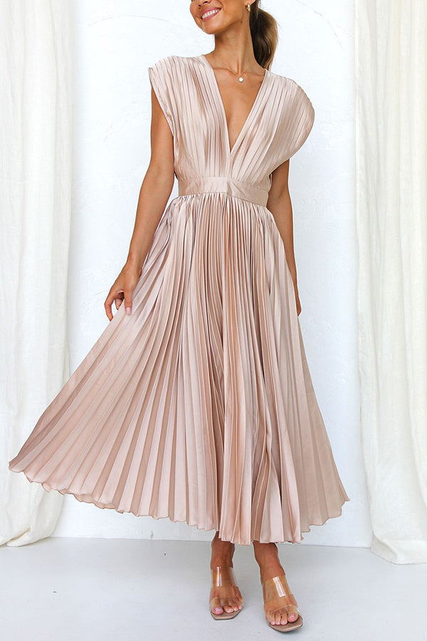 Hello Gorgeous Satin Pleated Party Midi Dress-consonak