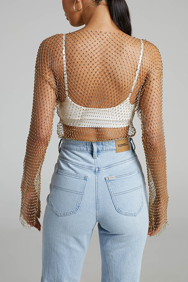 Best Layering Items Mesh Long Bell Sleeve Top | Consonak