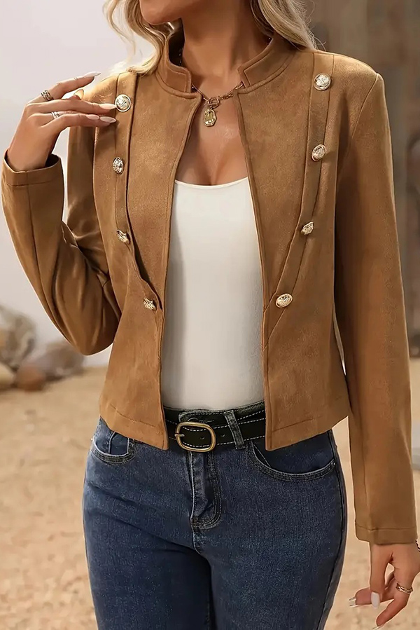 Vintage Solid Double Breasted Embellished Jacket | Consonak