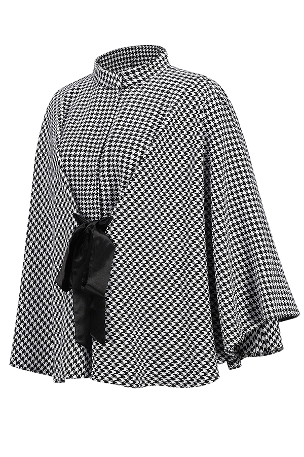 Stylish Houndstooth Loose Lace-up Cape-consonak