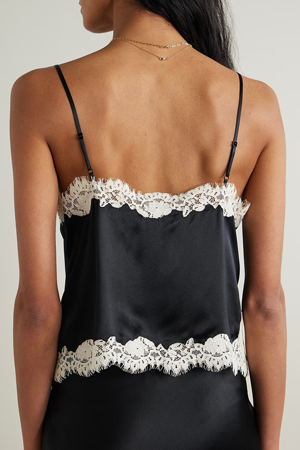 Celebration Look Contrast Color Satin Lace Trim V-Neck Slip Tank-consonak