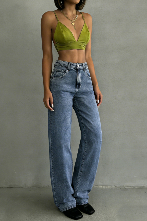 Stylish High-waisted Pocket Casual Stretch Straight Leg Jeans