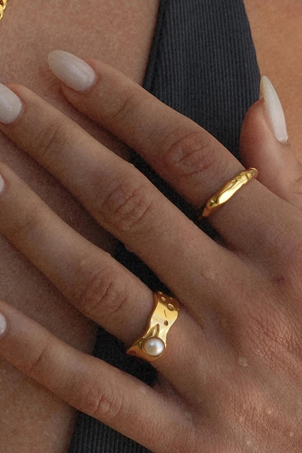 Fashion Gold Plated Stainless Steel Lava Pearl Ring | Consonak