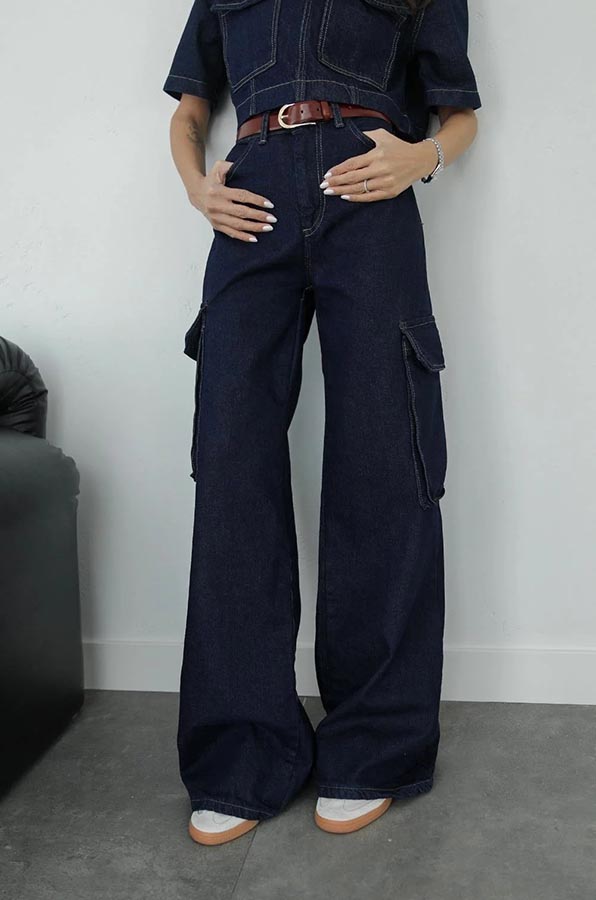 Free Breeze Denim High Rise Pocketed Wide Leg Cargo Jeans-consonak