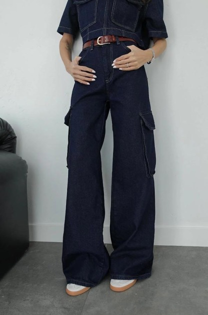 Free Breeze Denim High Rise Pocketed Wide Leg Cargo Jeans-consonak