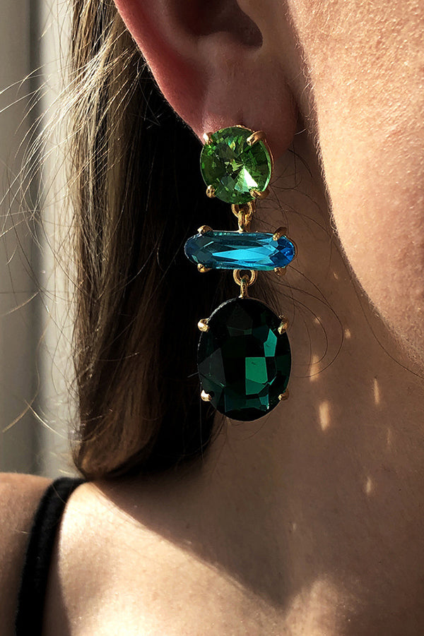 Temperament Contrasting Color Faceted Diamond Earrings-consonak