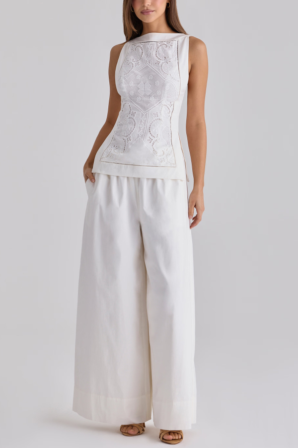Exquisite and casual mid rise pocket wide leg pants