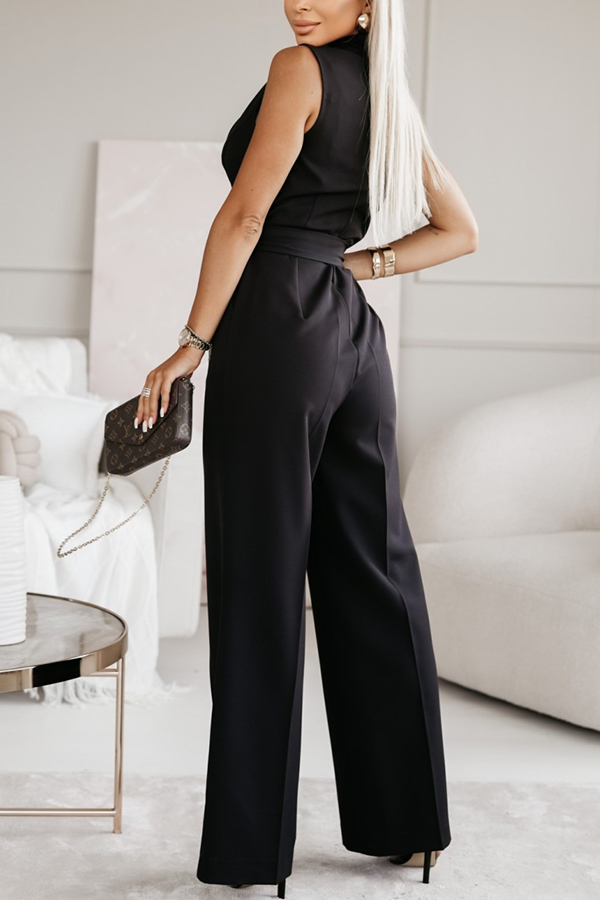 Make Your Entrance Lapel Belt Pocketed Wide Leg Formal Jumpsuit-consonak