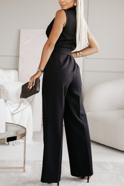 Make Your Entrance Lapel Belt Pocketed Wide Leg Formal Jumpsuit-consonak