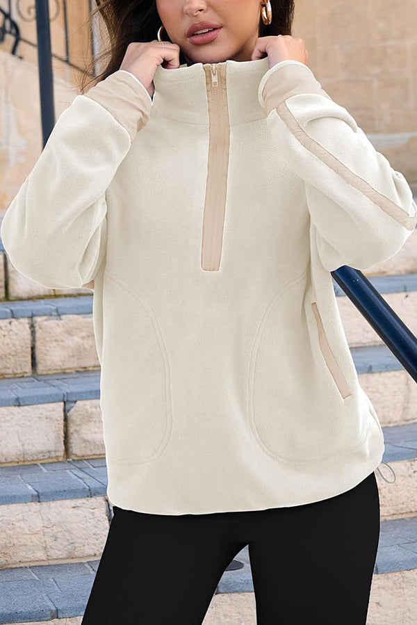 Stylish Color-blocked Trim Loose Casual Pocket Sweatshirt-consonak